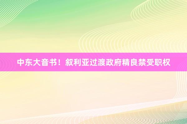 中东大音书！叙利亚过渡政府精良禁受职权